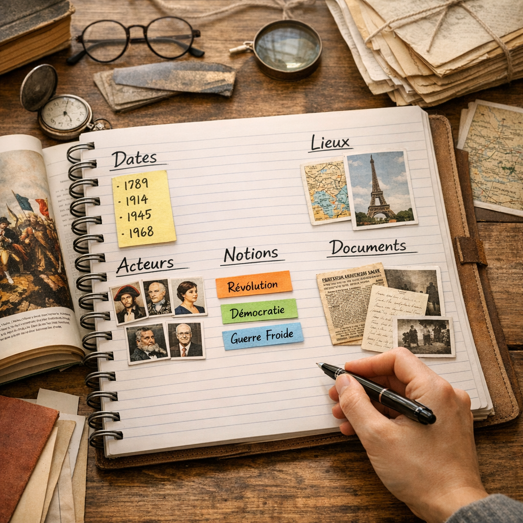 Que mettre sur la fiche&nbsp;: dates, acteurs, lieux, notions et documents