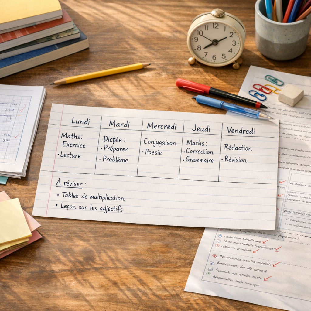 Construire un plan de travail CM1 simple sur une semaine
