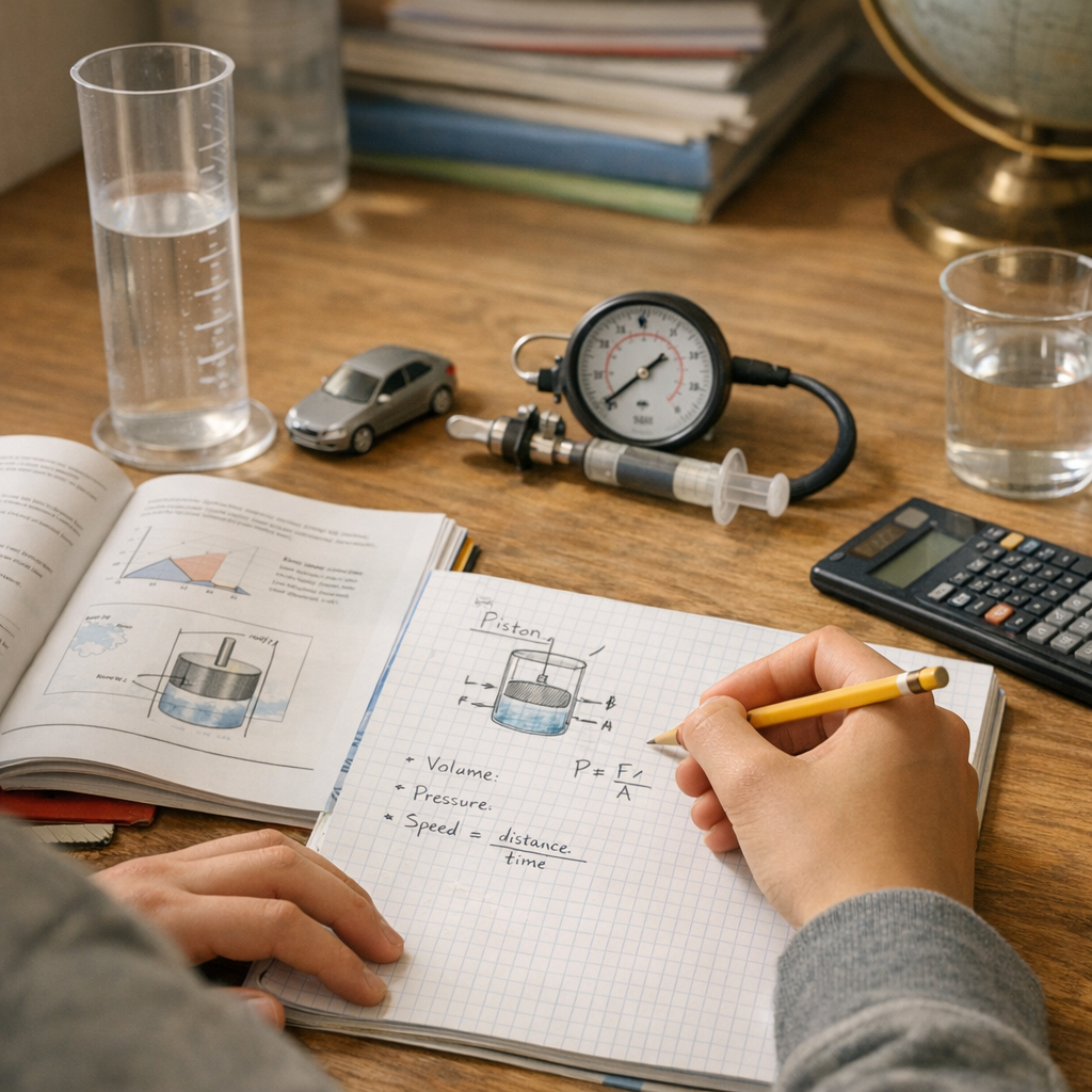 Résoudre un exercice de physique en 5e : mouvement, volume, pression