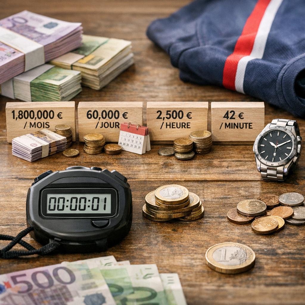 Salaire Mbappé par mois, jour, heure, minute et seconde